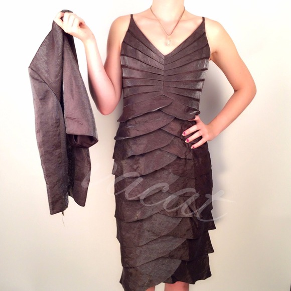 Papell Java Brown Cocktail Dress w/Jacket - Picture 2 of 4
