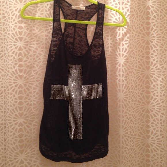 Black racer back with bling cross