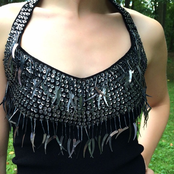 Armani Exchange Black Sparkling Club Top - Picture 3 of 4