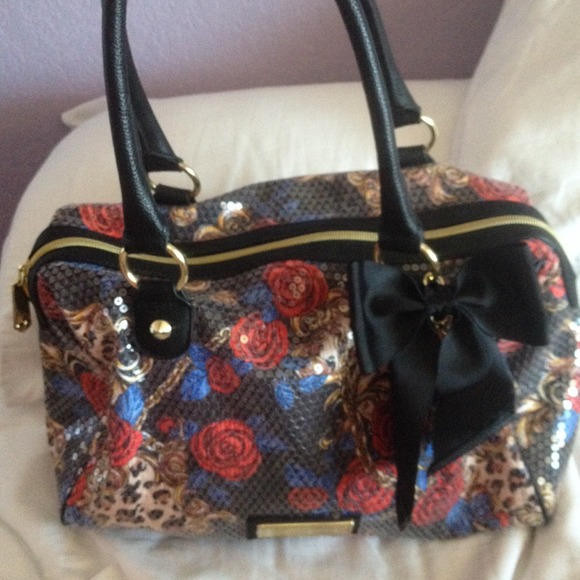 Betsey Johnson cheetah & floral print sequin purse