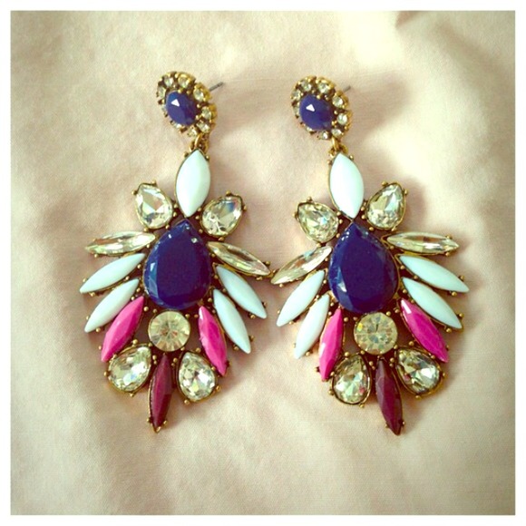 Jewelry - Beautiful navy blue pink and crystal earrings