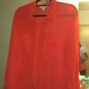 red sheer long sleeve top