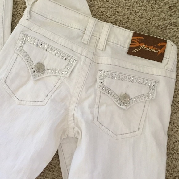 26 SEVEN SKINNY WHITE JEANS W RHINESTONES!!!