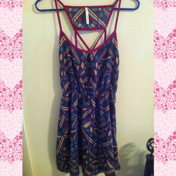 Geometric print dress with strappy back