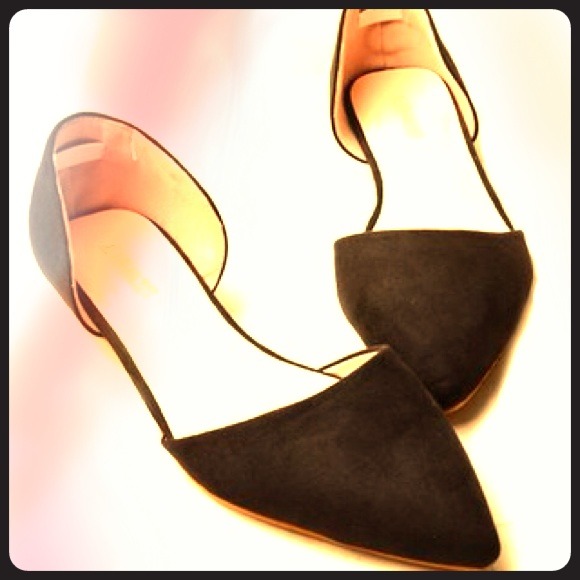 Black Faux Suede Pointed Flats