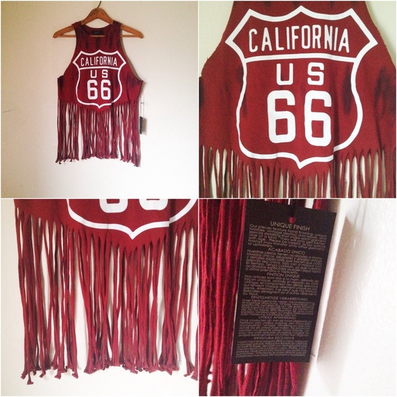 🔰SOLD🔰 F21 Route 66 Red Black Fringe Tank Top - Picture 4 of 4