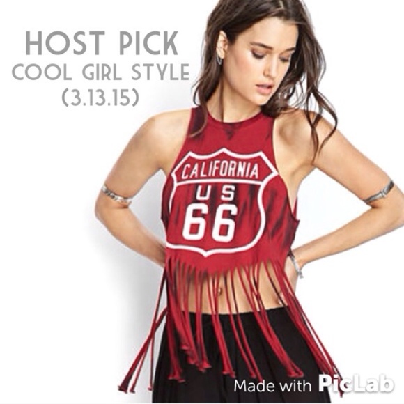 🔰SOLD🔰 F21 Route 66 Red Black Fringe Tank Top - Picture 2 of 4