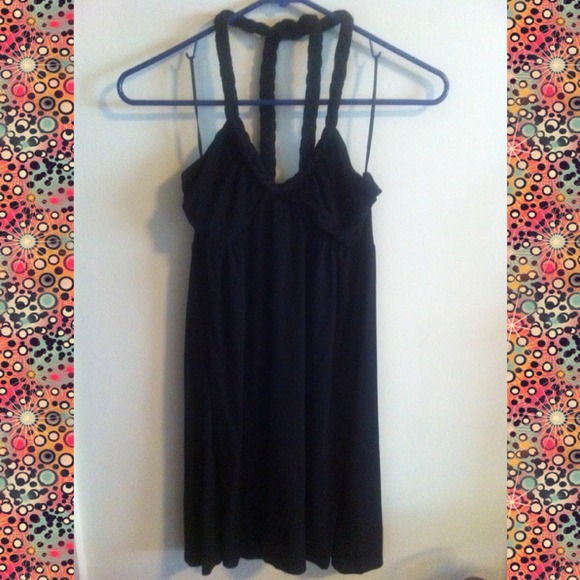 Black halter dress with braided straps