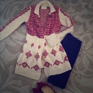Anthropologie Red and White Cardigan/Sweater