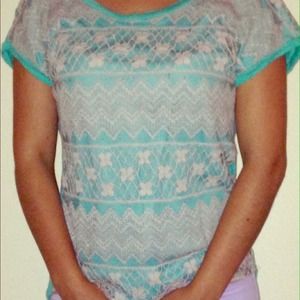 Turquoise shirt with lace detail