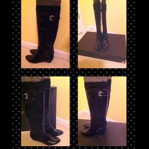 Sexy Via Spiga Black Bambu Patent Boots