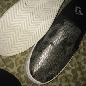 Faux snake skin slip ons