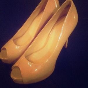 Nude open toed heals