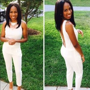 Zara crisp white open back jumpsuit!