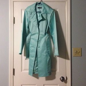 Bebe long teal trench coat