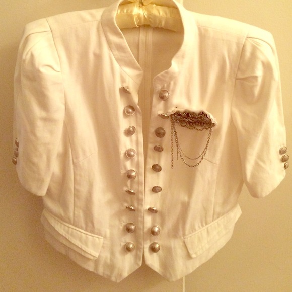 Military Style White Crop Coat