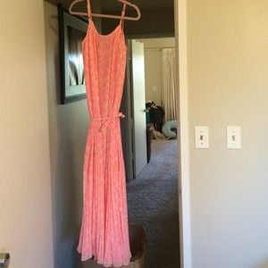 Neon pink and ivory pleated flowy maxi