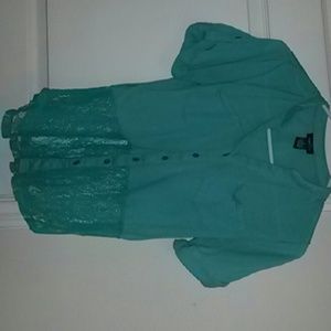 Lace bottom teal/green button up top
