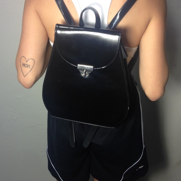 90s black pleather backpack - Picture 1 of 4
