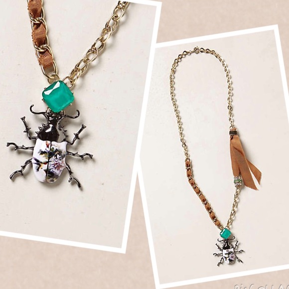Anthropologie Painted Scarab Pendant Necklace