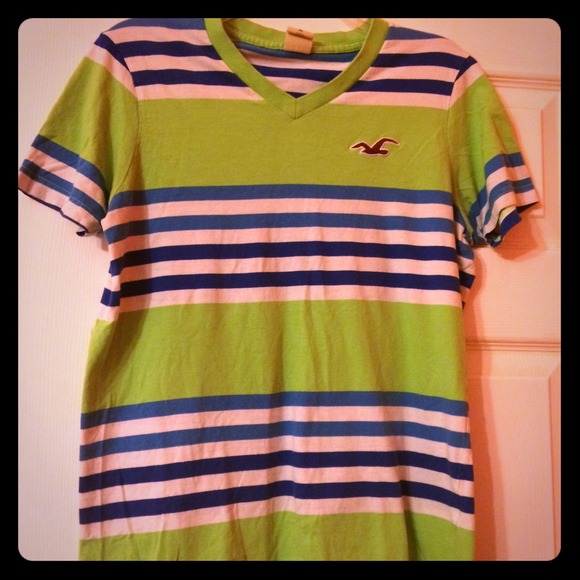 Men's M Hollister T-shirt green/blue/white striped