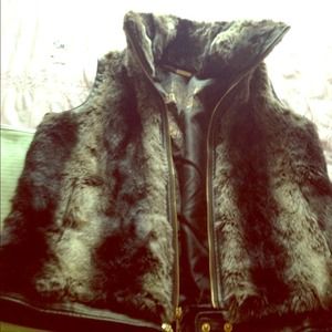 Faux leather and faux fur vest