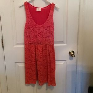 Deep coral lace dress with sheer red back