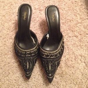 Black 1 inch heels with beaded design!