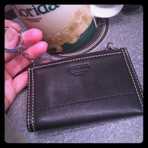 Coach leather zippered card case with key ring !