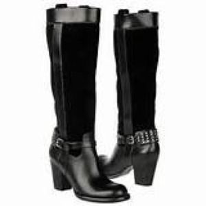 Rare leather & suede wide calf boots.