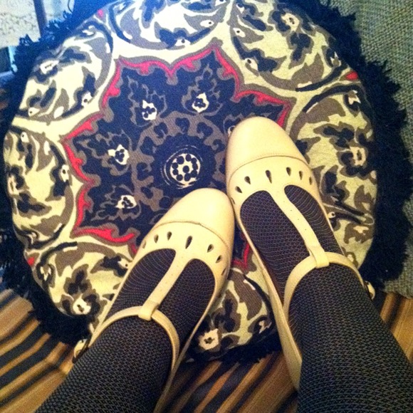 Off White T-Strap Heels