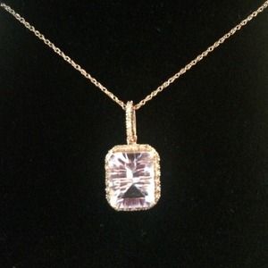 Pale Pink Morganite & Diamond Rose Gold Necklace