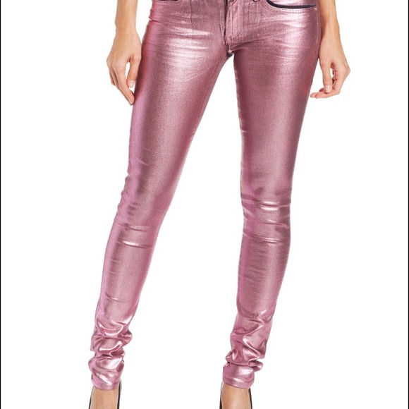 pink metallic jeans