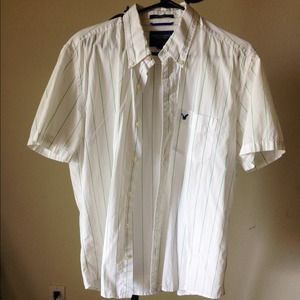 Men's American Eagle white shirt, green stripes