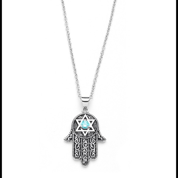 Hand of God Pendent w Aquamarine CZ