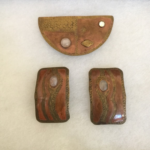 Vintage Copper Galaxy Earrings and Pin set