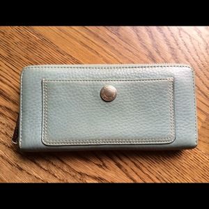 Coach light blue pebble leather zip wallet