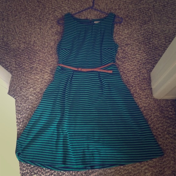 A-line green/navy dress