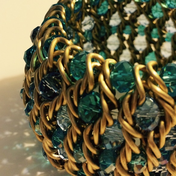 💕Aqua & Gold Chuncky Cuff Bracelet💕 - Picture 2 of 4