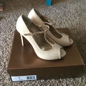 T-strap Patent Leather Nude Pumps