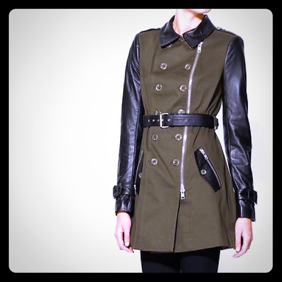 RACHEL ZOE London Trench Coat with Leather Sleeves