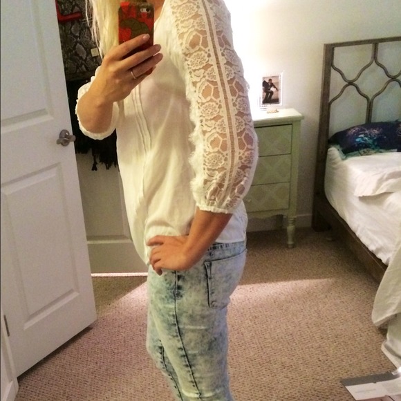 Embroidered lace peasant top