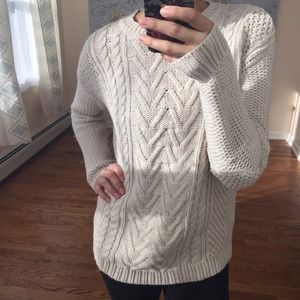 Long Beige elbow padded Sweater