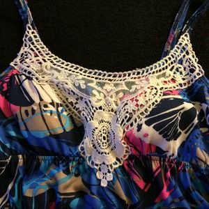 Blue and pink maxi dress