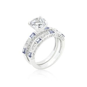 CLEAR AND TANZANITE CUBIC ZIRCONIA RING SET