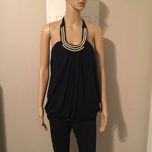 Black halter with pearl look accents