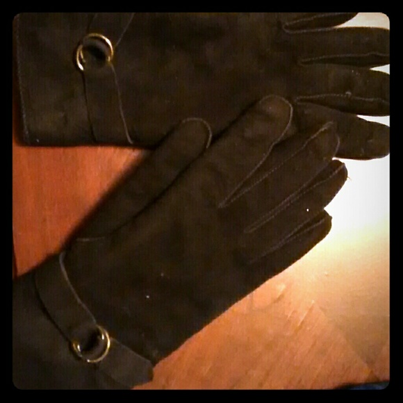 Black leather suede gloves