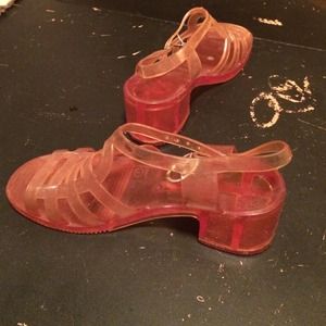Vintage Coral Pink Heeled Jellies Size 7