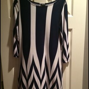 Forever Medium Navy Blue and White Stripe Dress