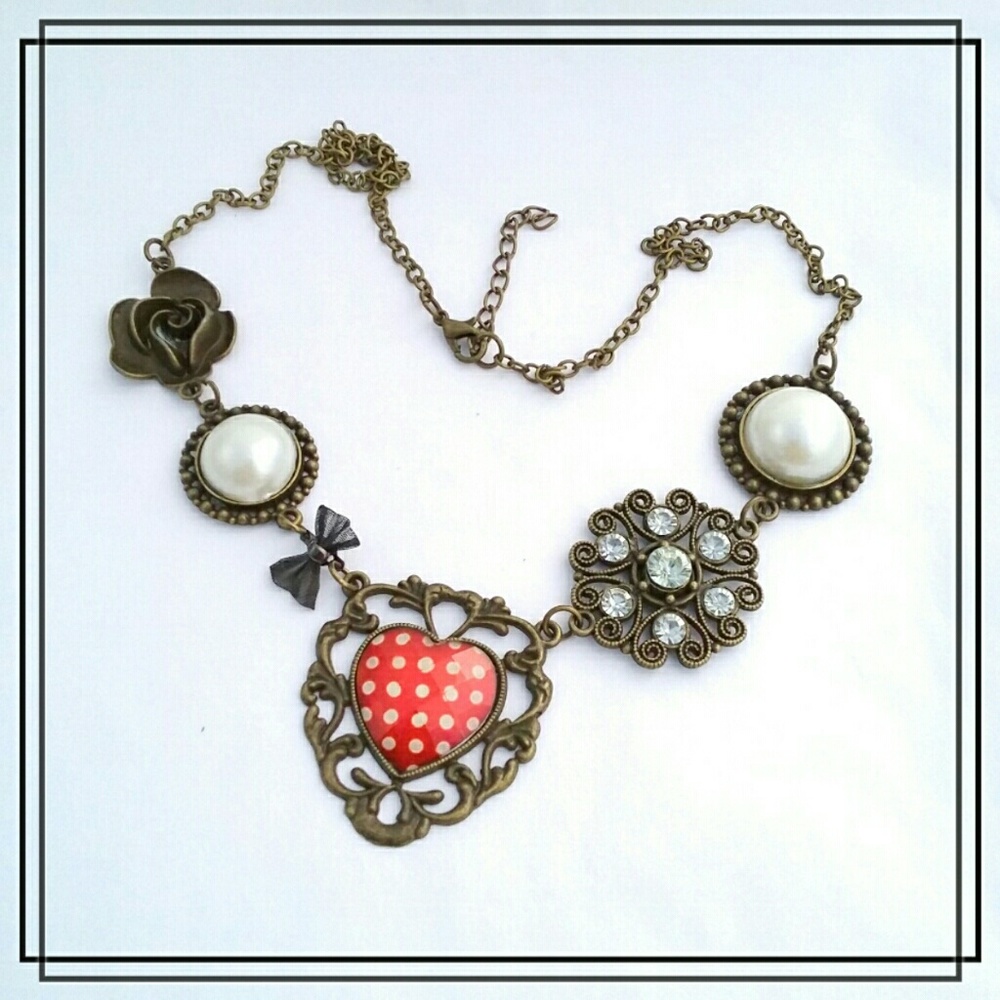 Vintage Styled Polka Dot Heart Necklace